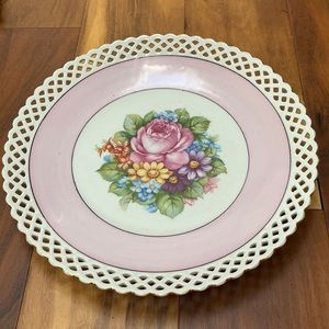 Vintage reticulated design decorative pink rose plate